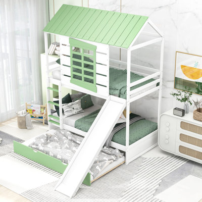 Twin Over Twin Size House Bunk Bed With Convertible Slide And Trundle -  17 Stories, 1952D2454E1B4F0CA048EA7135FEB9B5