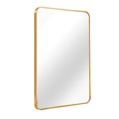 Gold Rectangular 22X30 Inch Wall Mirror For Bathroom Decor - 4Mm Hd Glass, Rust Main Frame Modern And Aluminum Filler