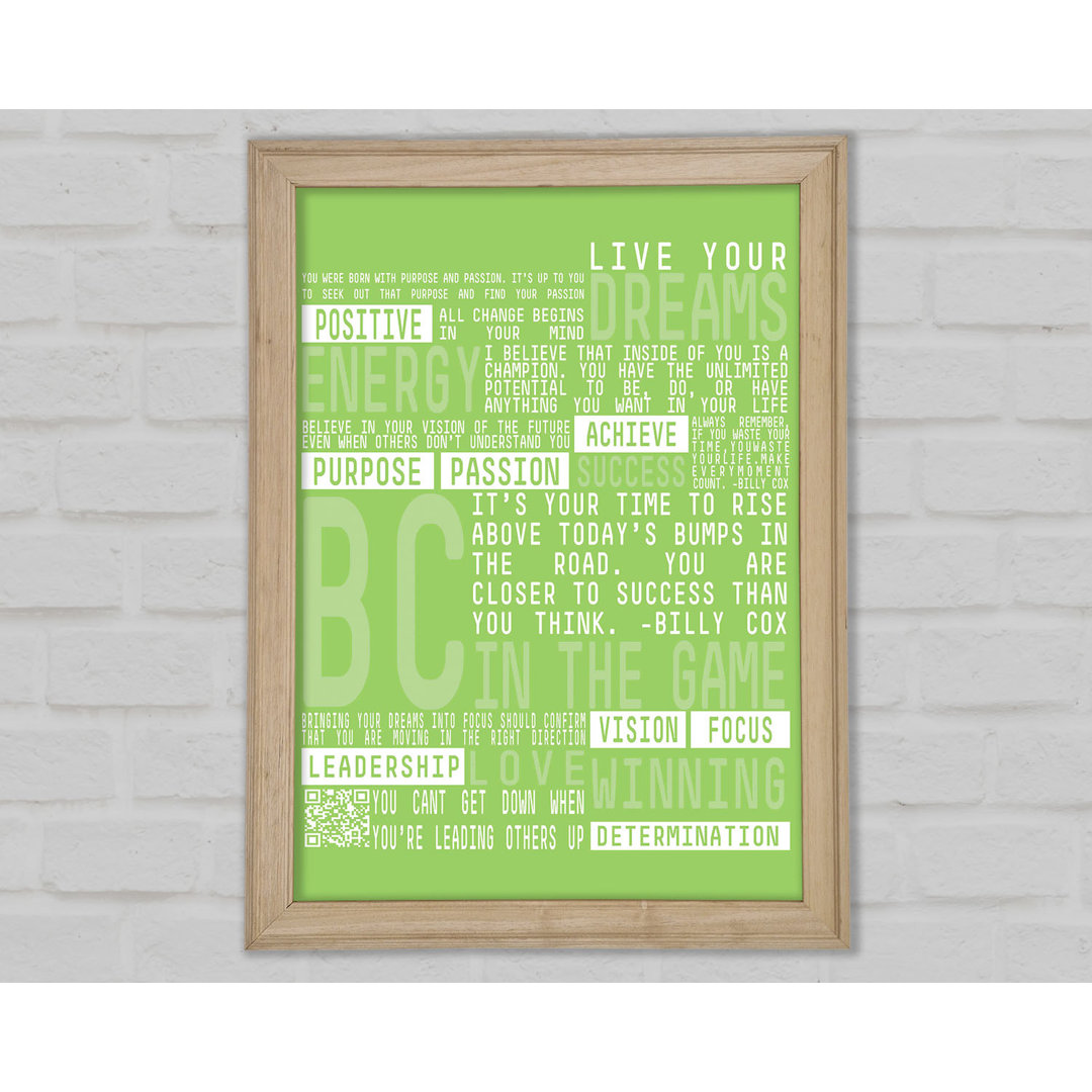 Live Your Dreams Lime Green Gerahmter Druck Wandkunst