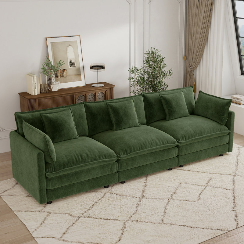 Canapé Cloud, canapé en chenille, canapé 3 places, Vert, H 33 po x l 111,4 po x P 34,2 po