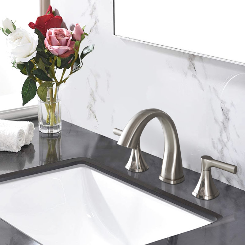 Brushed Nickel 3 Hole Two Handle Bathroom Sink Faucet - Updated Drain, Smooth Operation, Advanced Cartridge Widespread With And Finish Pop Up