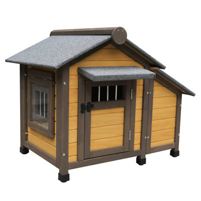 45 Inch Solid Wood Outdoor Dog House, Cozy Haven For Small & Medium Dogs, Waterproof Felt Roof, Ventilated Access Shelter, Lockable Door, Ideal Retreat Dogs