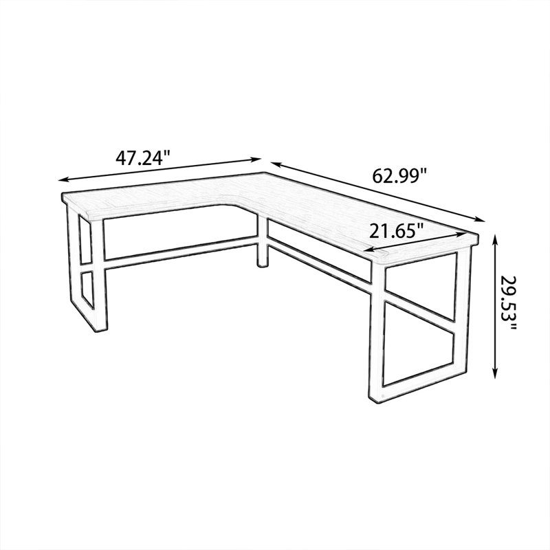 Bureau en bois massif en forme de L brun noyer + noir, H 29,53 po x l 62,99 po x P 47,24 po, Retour à gauche