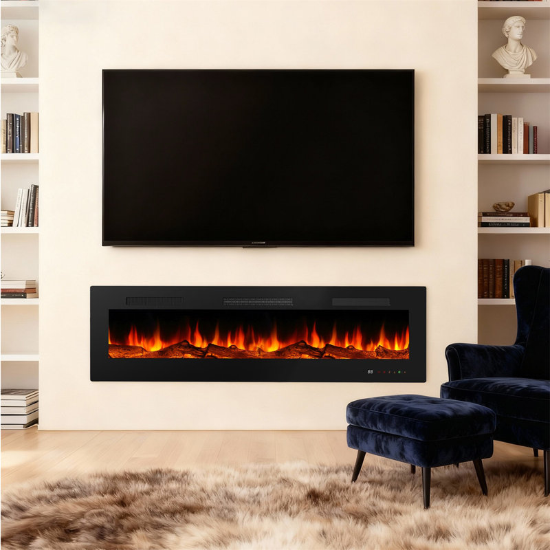 Recessed And Wall Mounted Electric Fireplace With Remote Control, Low Noise, Adjustable Flame Color And Speed