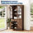 Farmhouse Tall Pantry Cabinet with Tempered Glass Doors - 71.9" Freestanding Kitchen & Dining Storage - Adjustable Shelf - Anti-Tip Multifunctional Wood Organizer - Classic Brown Color-1087293513