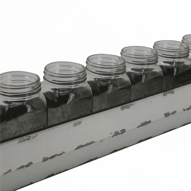 22X5x6.5" Rustic Orman Metal Tray With Glass Jars