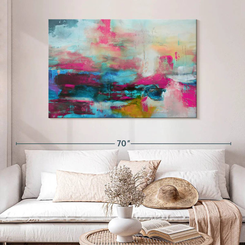 Avery Abstract Pink Aqua, 32" H x 48" W