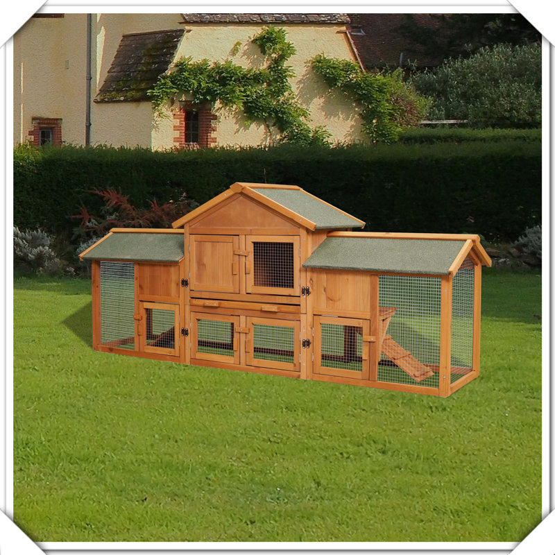 Two Tier Bunny Cage with 2 Runs Removable Tray Waterproof Roof