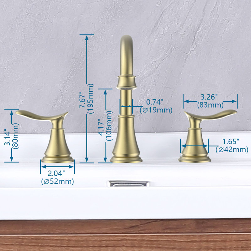 Widespread 2-handle Bathroom Faucet with Drain Assembly, Brushed Gold