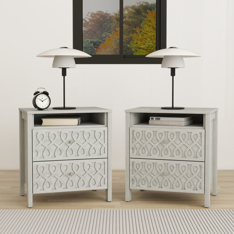 Allysyn 2 Drawer Nightstand With Open Storage (Set Of 2), Gray