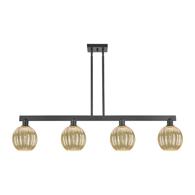 Luminaire suspendu pour îlot 4 lumières Hailsham, Mercure, Noir mat