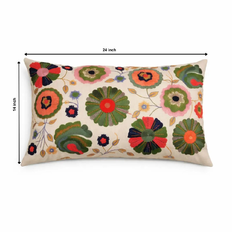 Coussin lombaire en coton brodé à la main avec insert en polyester, coussin décoratif décoratif pour canapé-lit Aari