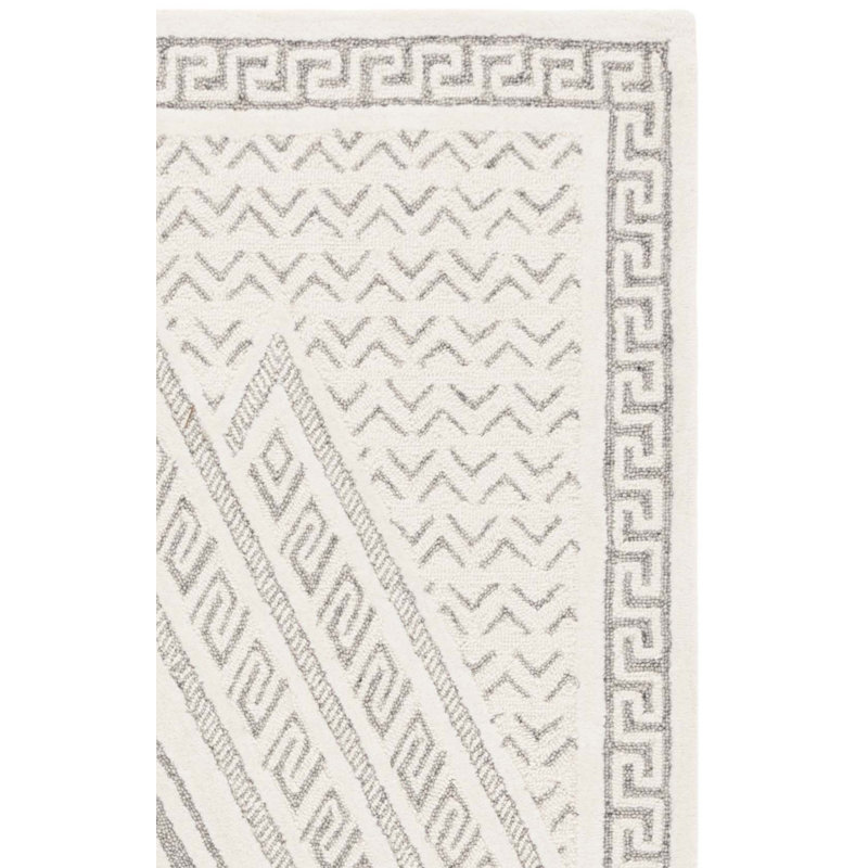 Mykonos 502 Hand Tufted Wool/Cotton Geometric Rug in Ivory/Gray, Rectangle 8' x 10'
