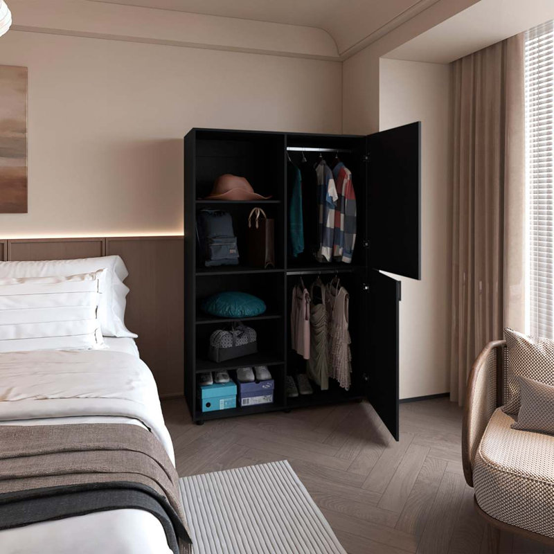 Armoire 2 portes avec rangement ouvert Wengue, Wengé