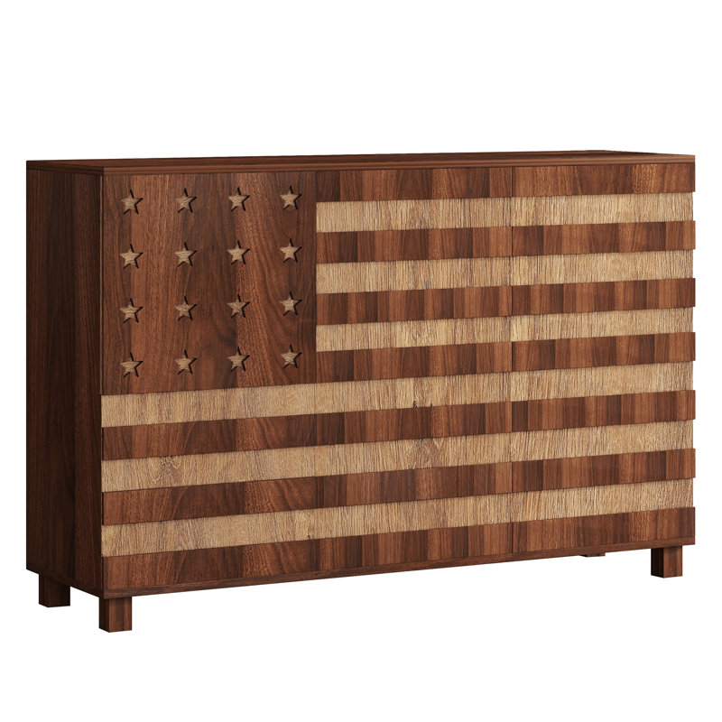 Buffet en noyer de 55,11 po de largeur sculpté à la main avec buffet, console de bar avec 2 tiroirs, 3 portes de rangement et tablettes réglables pour la salle à manger, la cuisine, le vestibule et le vestibule