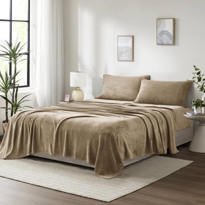 4 Pcs Taupe King Sheet Of - 100% Ultra Soft Cozy With Flat Fitted Sheets 2 Pillowcases Brushed Both Sides Fully Elasticized Machine Washable Size And