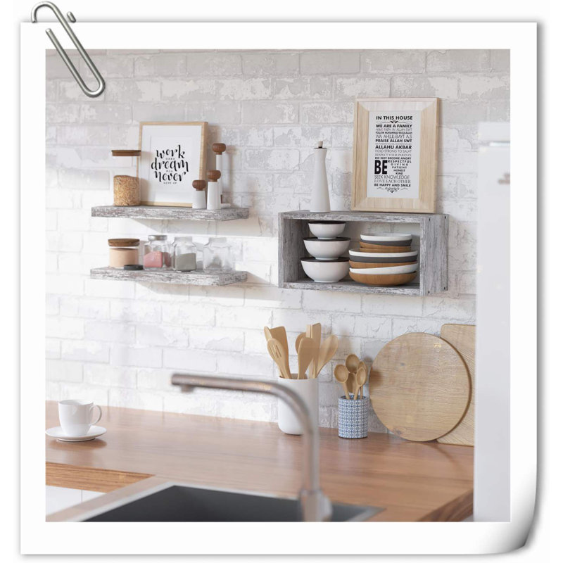 Arbenor 3 Piece Wood Floating Shelf, Rustic White