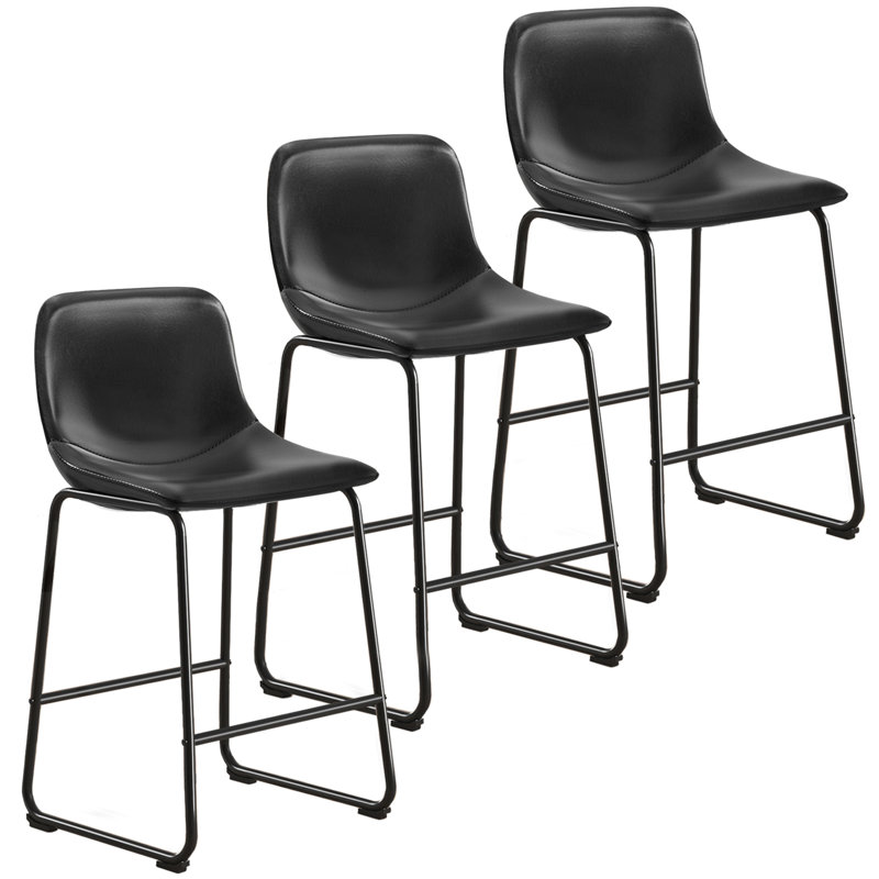 Parveena PU Leather Bar Stools With Back, Counter Stool (24" Seat Height), Black, 3