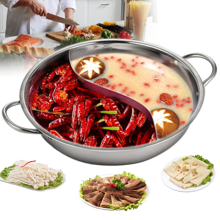 Stainless Steel 4.5 QT Hot Pot W/ Divider - Shabu Shabu 11 Hot