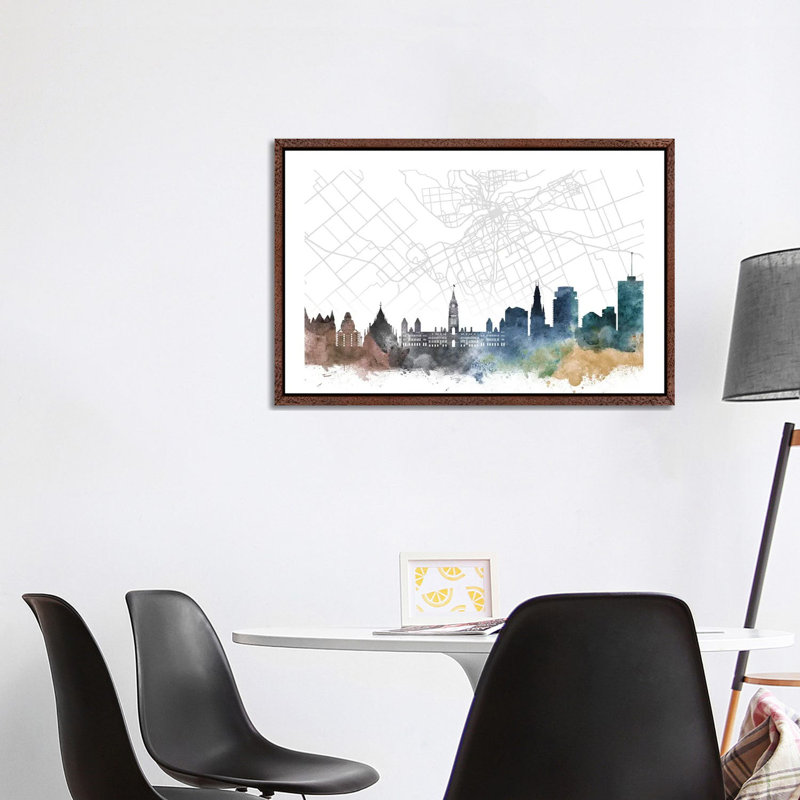 Ottawa Skyline City Map 1 Piece Wall Art on Canvas, 101.6 cm H x 66.04 cm W, Classic Wood Floated Frame