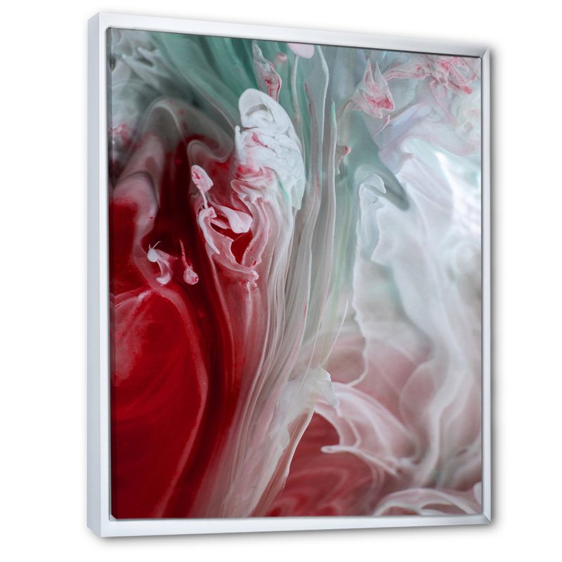 Art mural liquide en rouge et vert - décoration murale moderne en toile, Cadre photo blanc, H 44 po x l 34 po x P 1,5 po