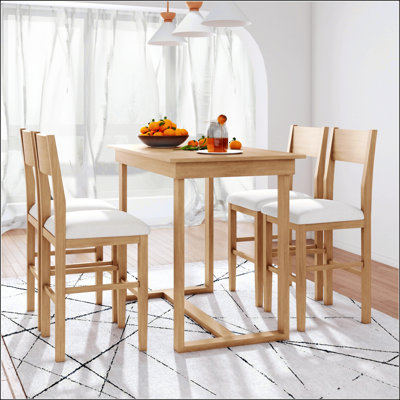 Ensemble de salle à manger 5 pièces à hauteur de comptoir Farmhouse avec table rectangulaire et 4 chaises, idéal pour les petits espaces et la durabilité