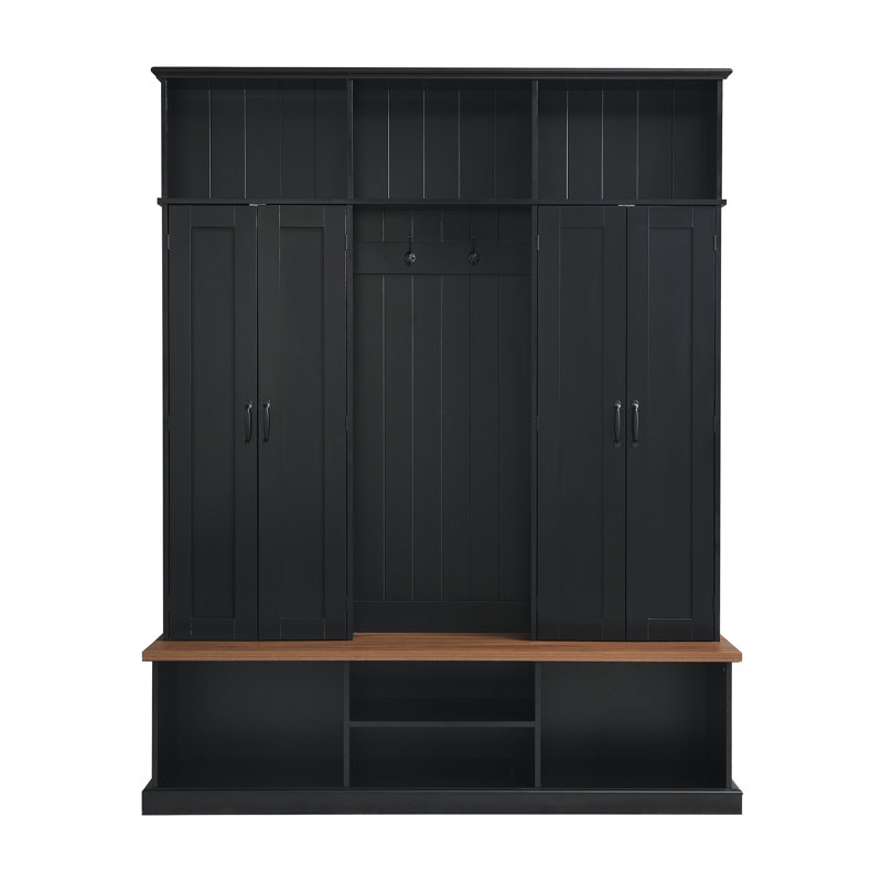 4-in-1 Elegant Hall Tree with Golden Hooks & Adjustable Shelves – Farmhouse Coat & Shoe Rack
