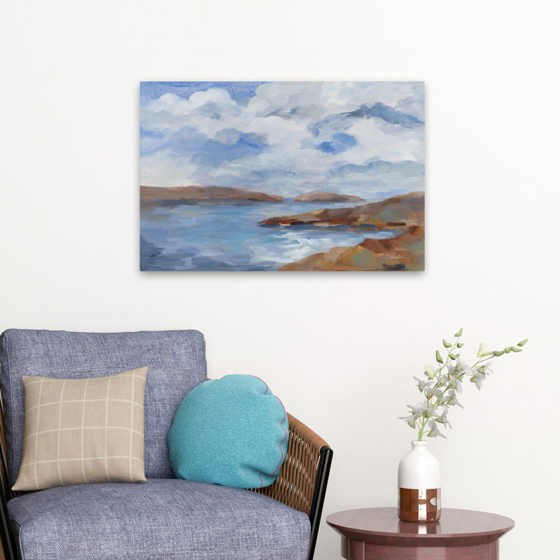 Îles, paysage côtier bleu, blanc, nuage brun, H 24 po x l 16 po