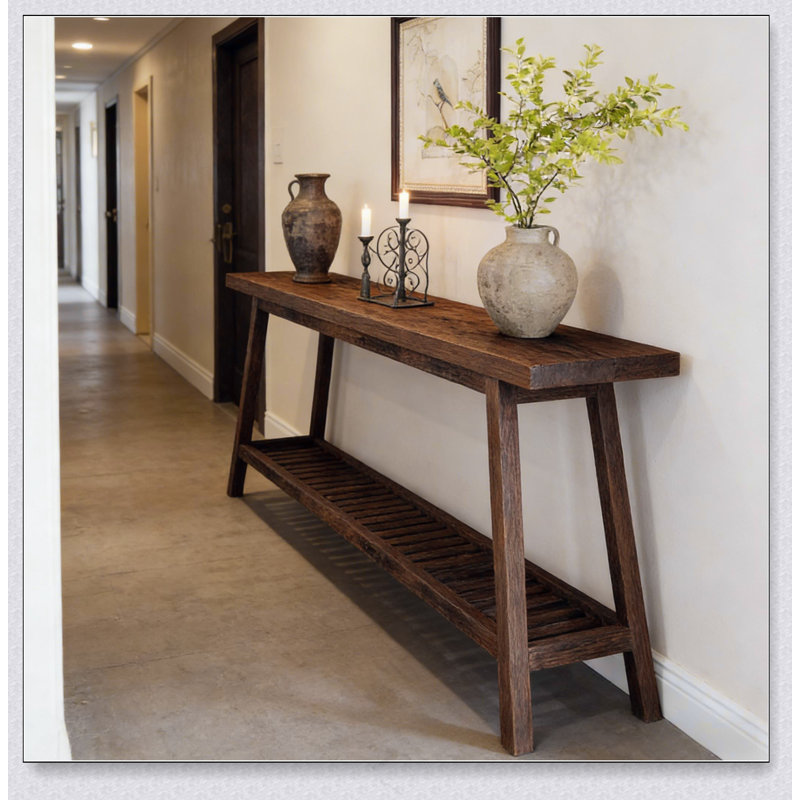 Table de canapé à 2 niveaux, console, table d'entrée très longue, Brun