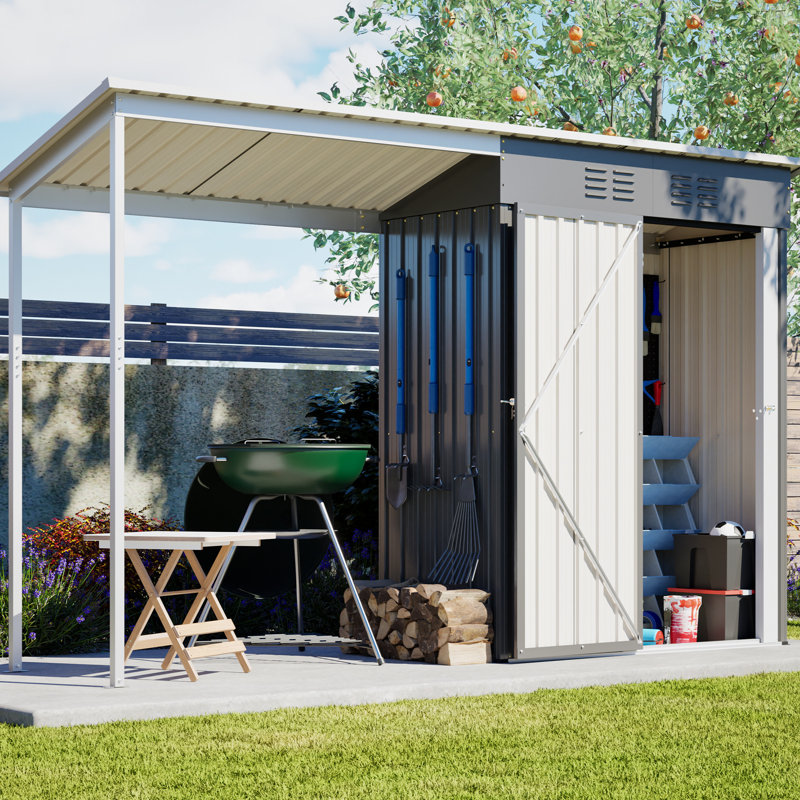 Remise et abri de jardin en acier galvanisé 5 x 3 pi 2 en 1 résistant aux intempéries avec abri de rangement pour pergola ouverte pour la protection du patio, de la cour et des outils