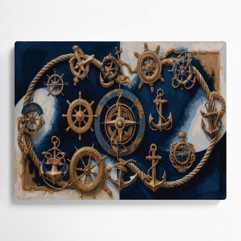 «Nautical Traditional Emblems», art mural en métal gris, H 11 po x l 14 po