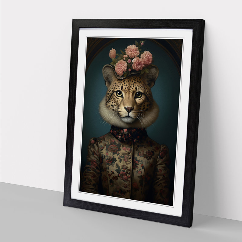 Cheetah Victorian Framed Print, Black Framed, 46cm H x 34cm W x 2cm D