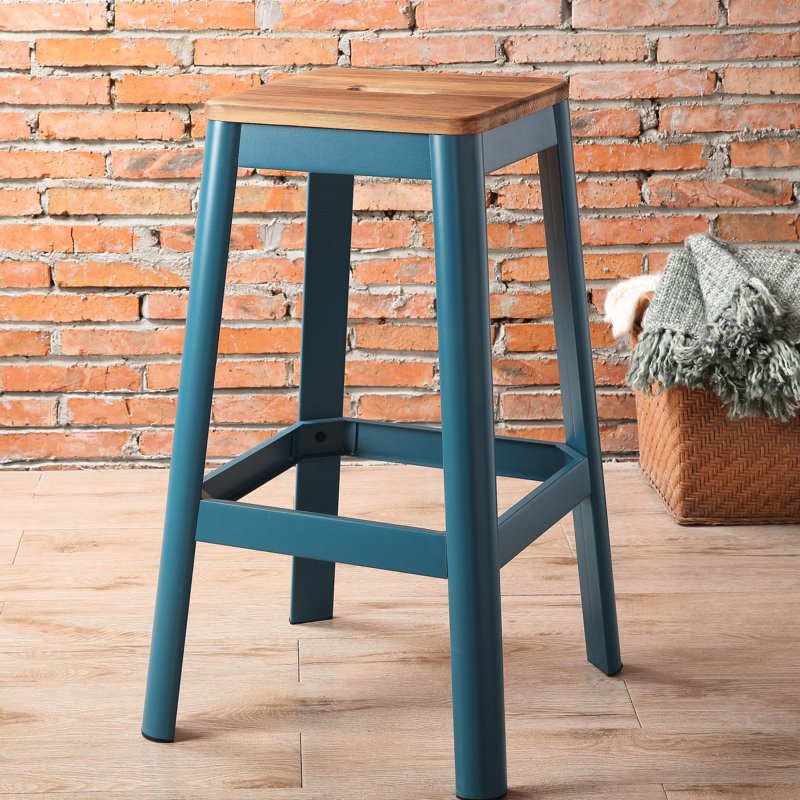 Tabouret de bar naturel et bleu sarcelle Style pour chambre sans accoudoirs avec structure en métal