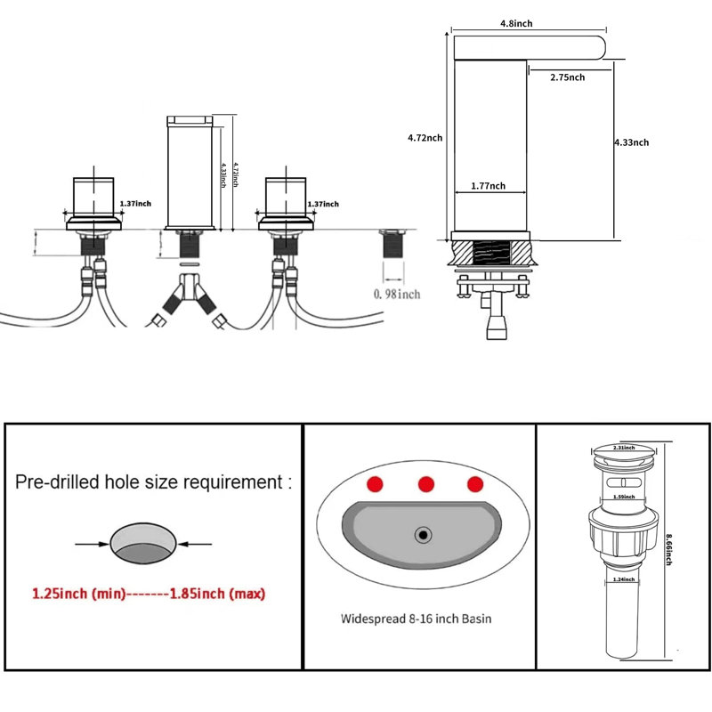2-handle Bathroom Faucet with Drain Assembly, Polished Chrome