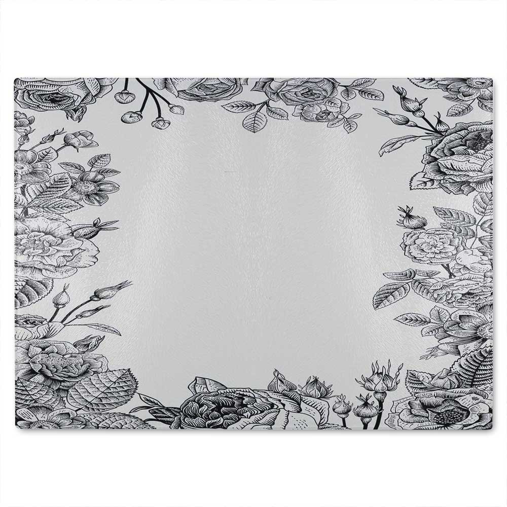 Hand Drawn Roses Glass Chopping Board