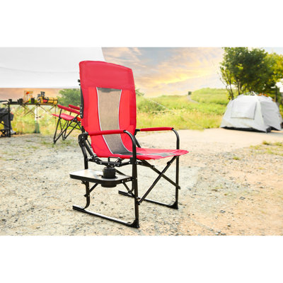 Camping Directors Folding Chair - Heavy Duty Portable With Side Table For Backyard Red Oversized Lawn
