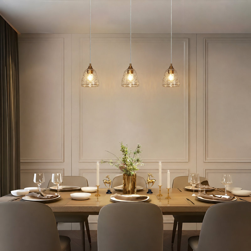 Luminaire suspendu pour îlot de cuisine en verre texturé à 3 lumières l 28,5 po Amedeo Certifié ETL