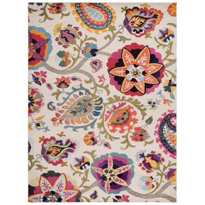 Bungalow Rose Performance Floral Rug, Rectangle 8' x 11'