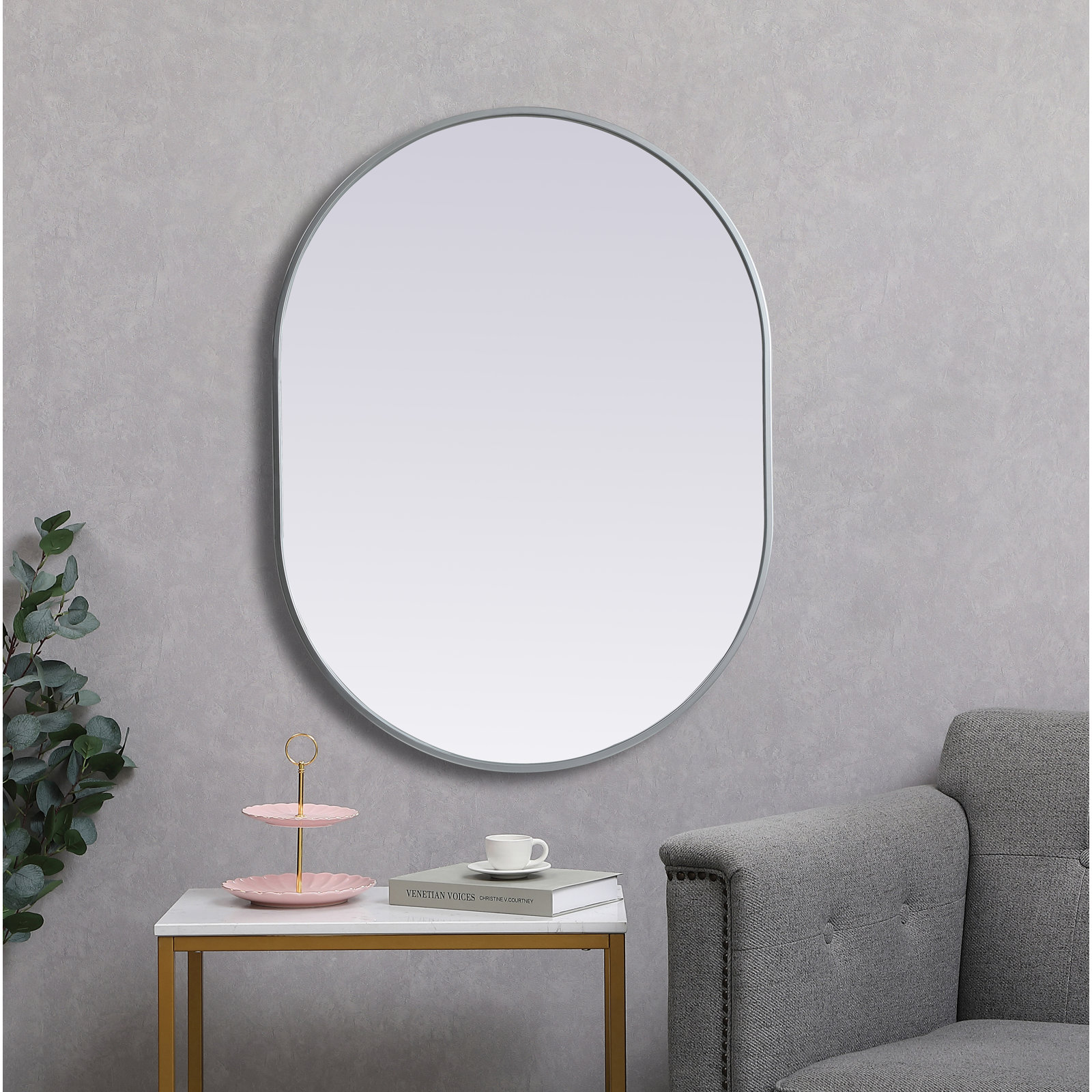 Sabine Metal Pill Wall Mirror, Silver, 36" x 27"