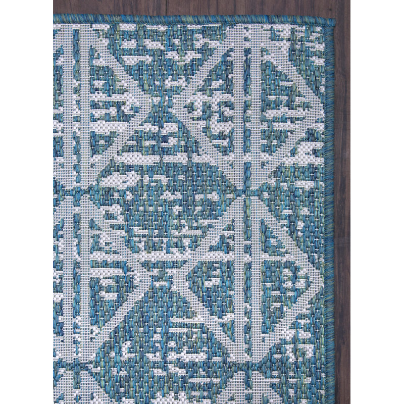 Tapis bleu sarcelle rectangulaire intérieur / extérieur Vintage, Rectangle 6 pi 6 po x 9 pi