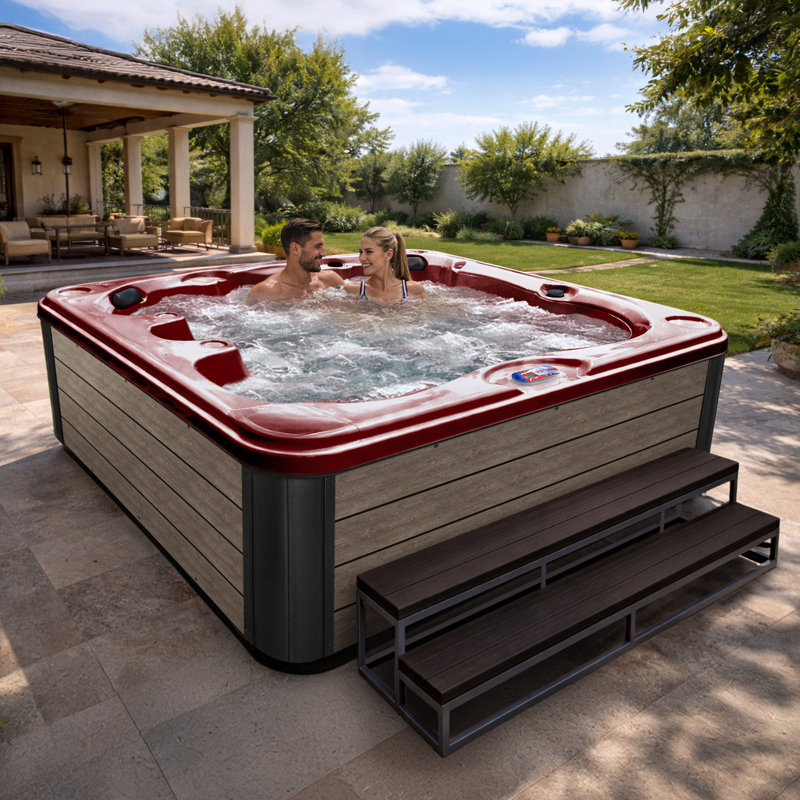 American Spas 240 Volt 40 - Jet Acrylic Square Standard (Hardwired) Hot Tub with Ozonator, Silver Oak, Dark Cherry