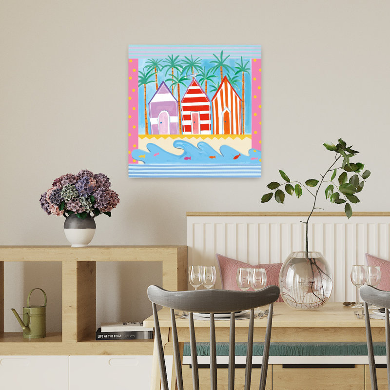 Art de cabane de plage côtier tropical, H 18 po x l 18 po