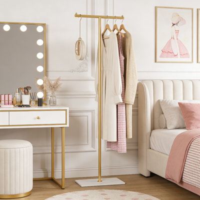 67" H Golden Metal Freestanding Clothing Rack, Heavy Duty Garment Rack with Marble Base, Multi-Purpose Clothes Hanger Organizer for Bedroom, Hats, Scarves, Jackets