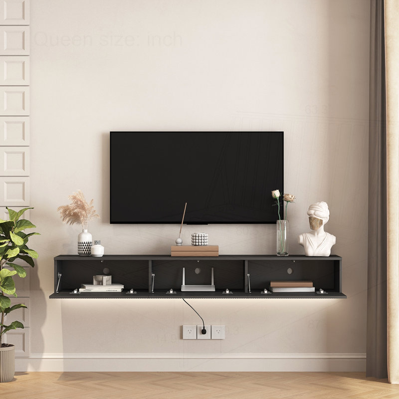 Floating TV Stand Wall Mounted with 16 Color LEDs