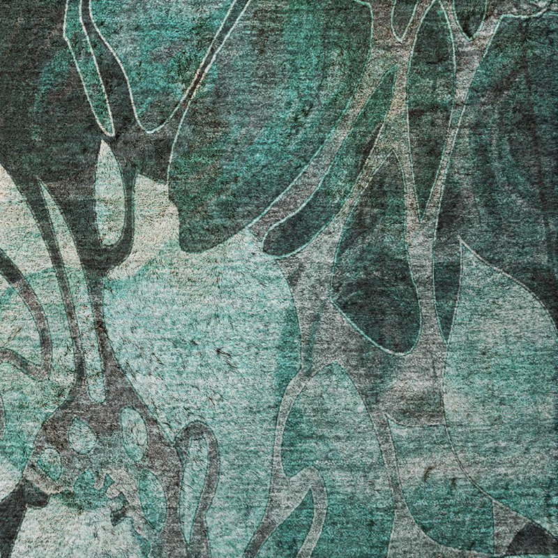 Premium Machine Washable Dream Shag ADS558 Floral Rug, Teal, 2'6" x 3'10"