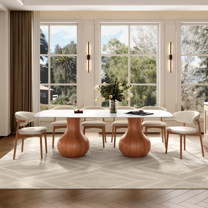 Otelia Large Double Pedestal Dining Table, 29.5"H x 93.7"L x 43.3"W, Amber, Walnut