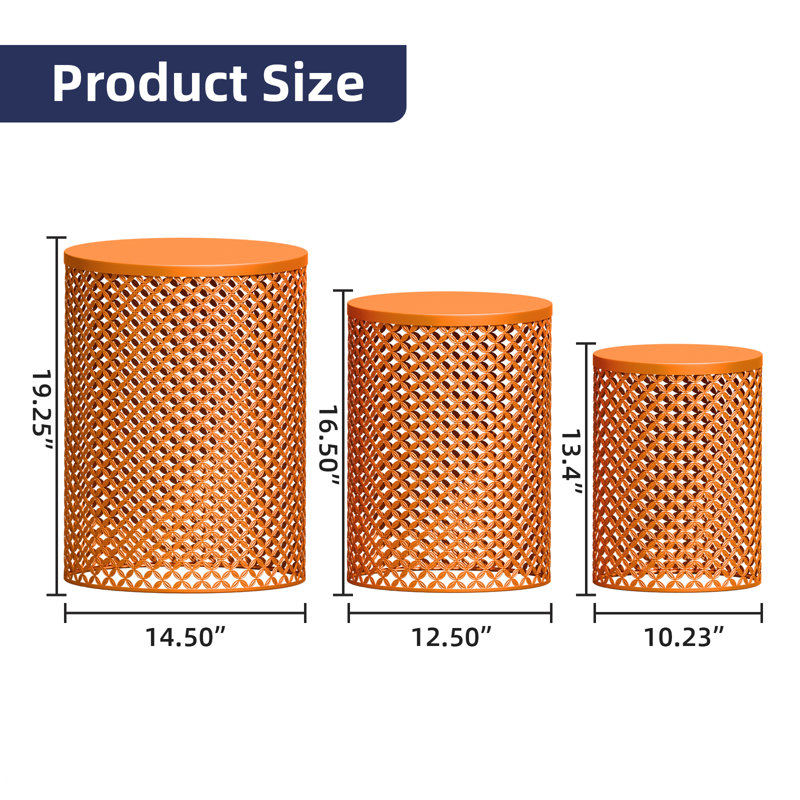 Ensemble de 3 tables d'appoint rondes ajourées, Orange