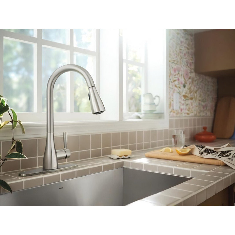 MOEN Doherty Single Handle Pull-Down Sprayer Kitchen Faucet with Power Clean and Reflex, Stainless Steel