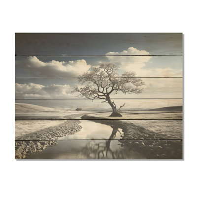 «Calming Lakes Charm Scenery - Lake River», art mural sur bois de pin naturel