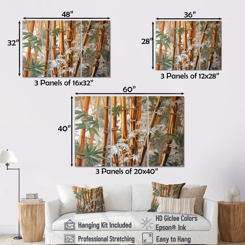 Bamboo Minimalm Beauty - ensemble d'art sur toile en bambou, Toile tendue, H 28 po x l 36 po x P 1 po